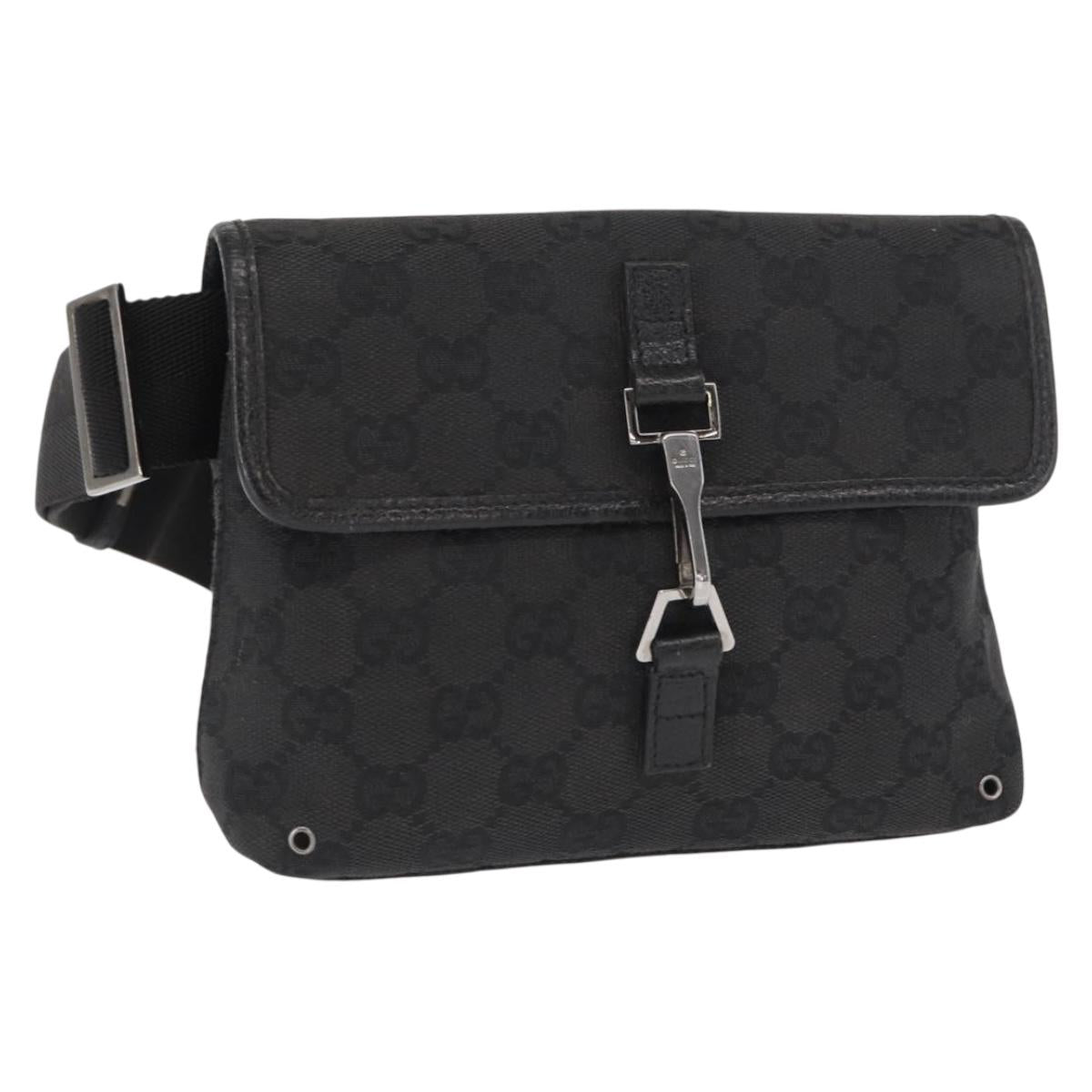 GUCCI GG Canvas Jackie Waist bag Black Silver 92543 Auth 168617