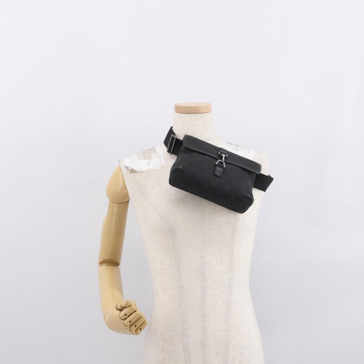 GUCCI GG Canvas Jackie Waist bag Black Silver 92543 Auth 168617