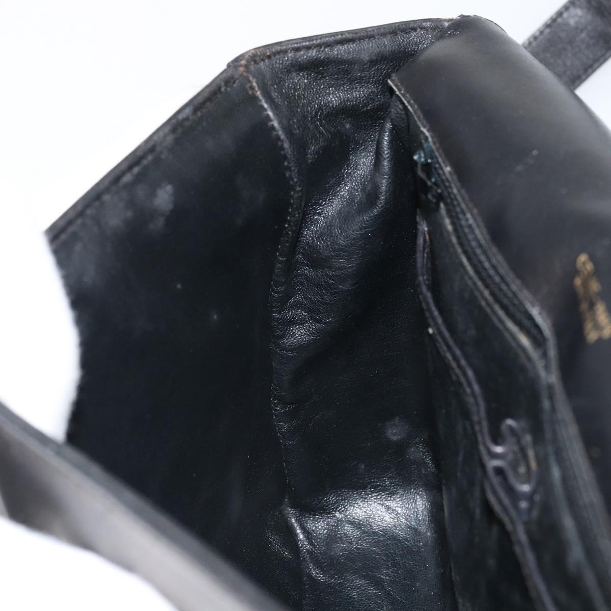 CELINE Shoulder Bag Leather Black Gold Auth 168618