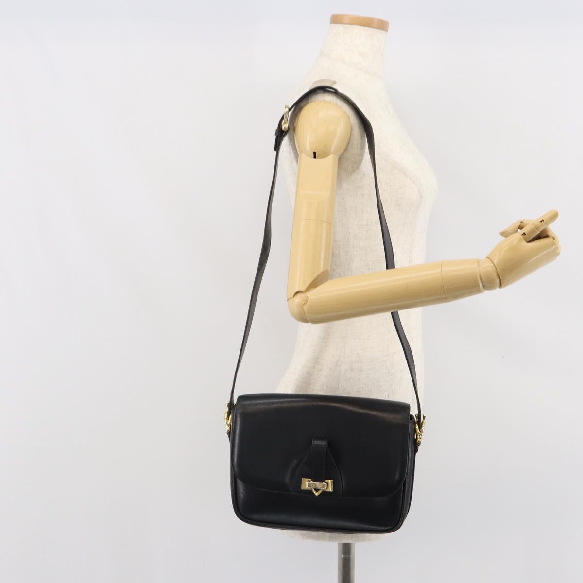 CELINE Shoulder Bag Leather Black Gold Auth 168618