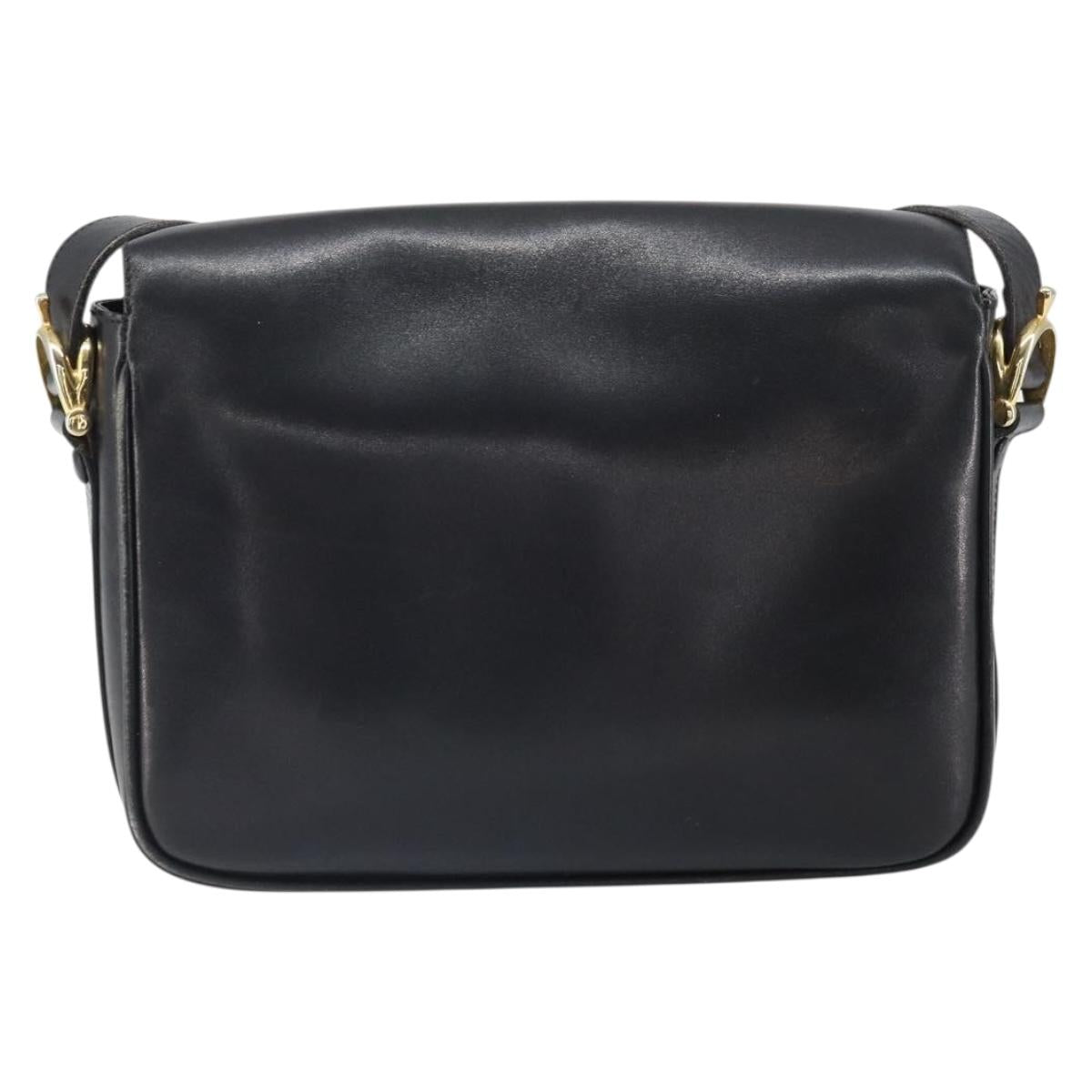 CELINE Shoulder Bag Leather Black Gold Auth 168618
