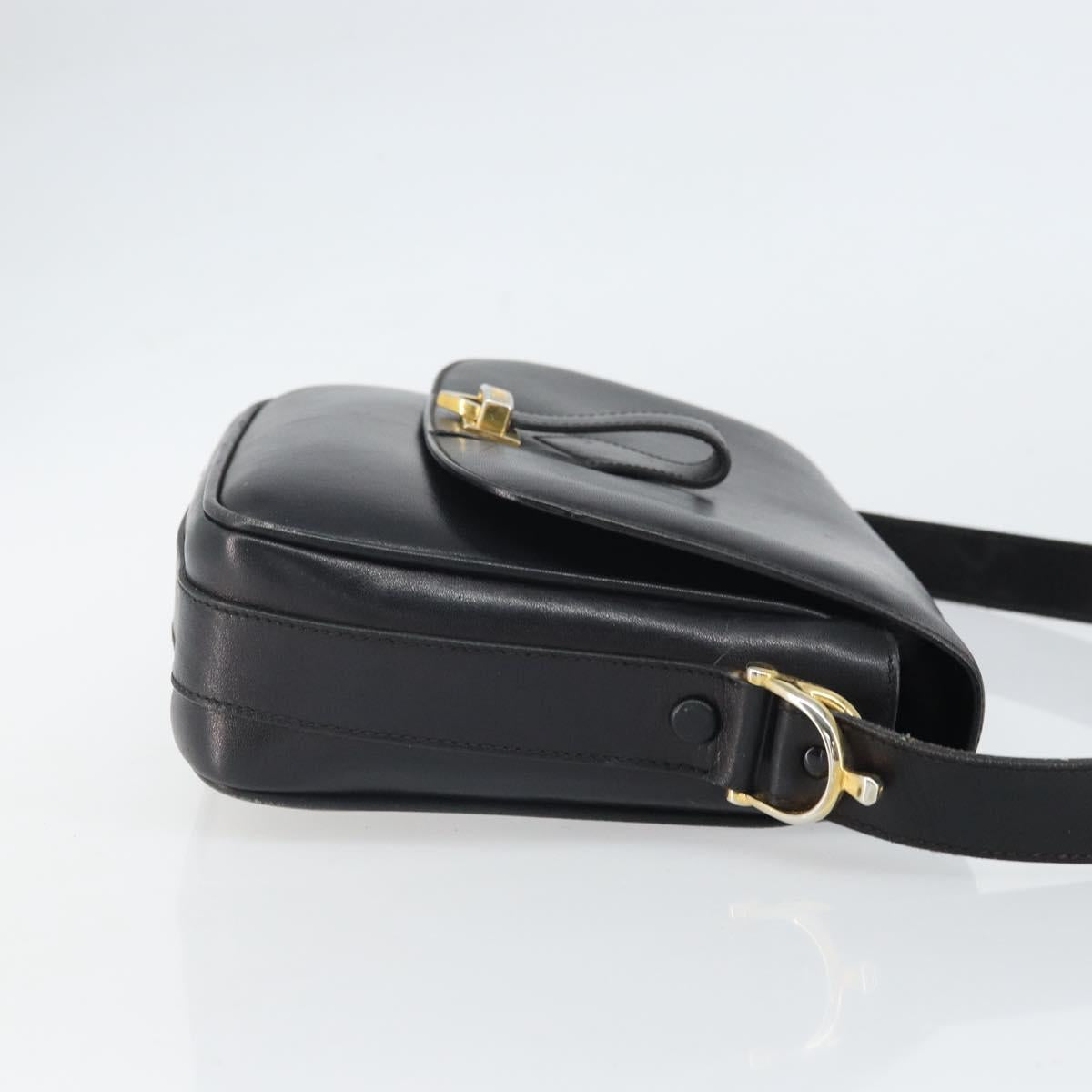 CELINE Shoulder Bag Leather Black Gold Auth 168618