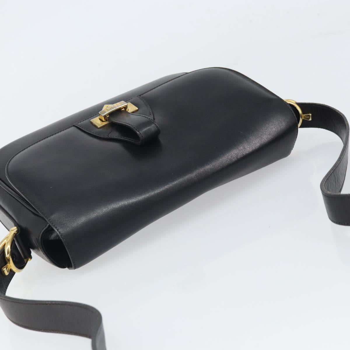 CELINE Shoulder Bag Leather Black Gold Auth 168618