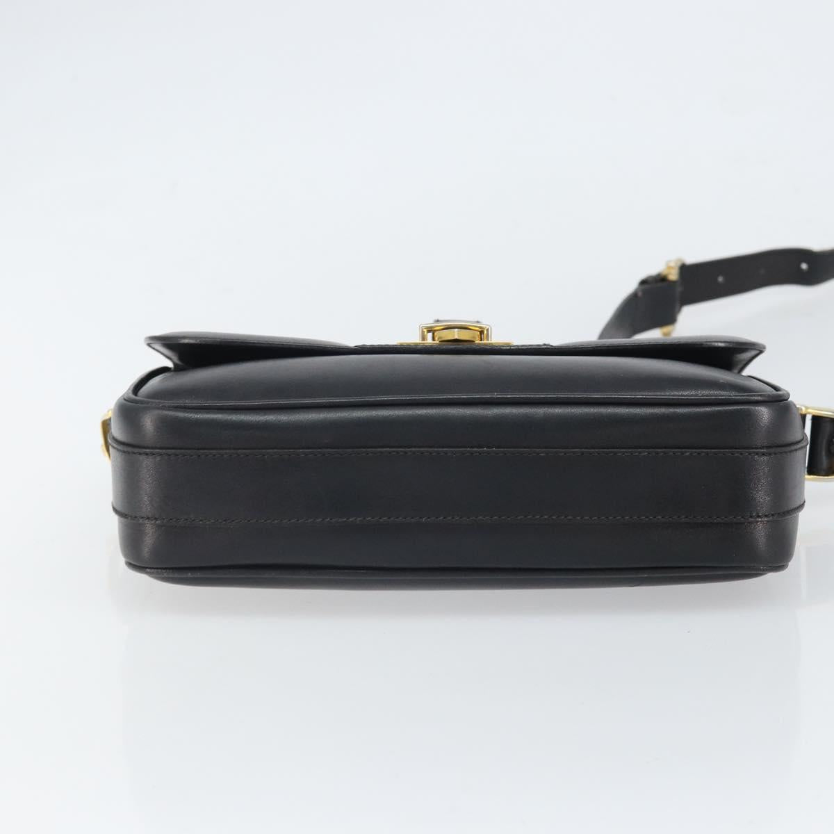 CELINE Shoulder Bag Leather Black Gold Auth 168618
