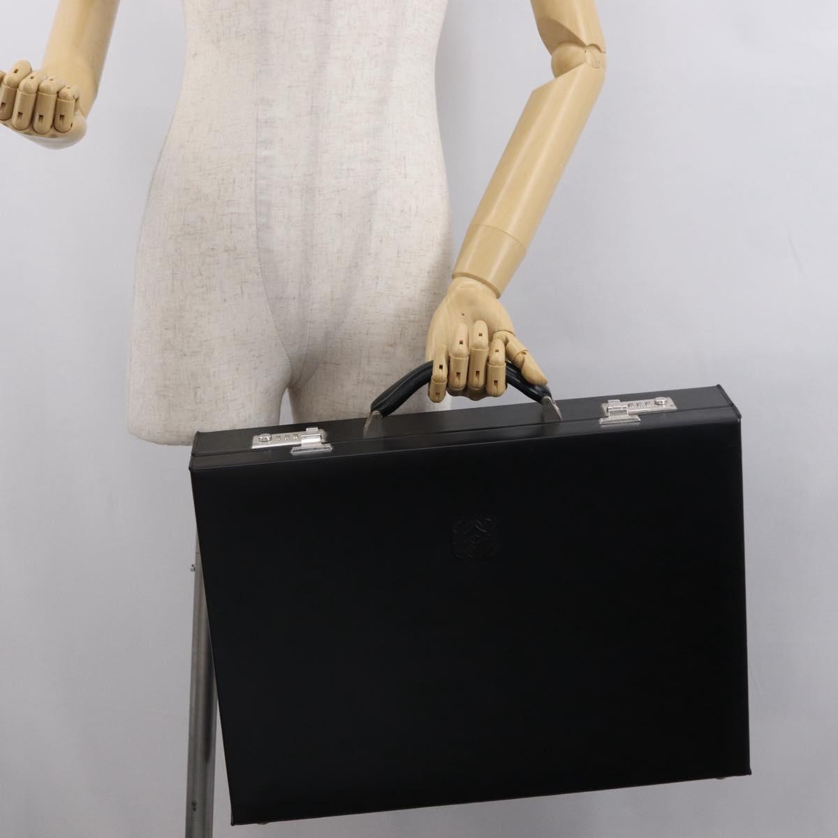 LOEWE Anagram Trunk Leather Black Silver Auth 168624