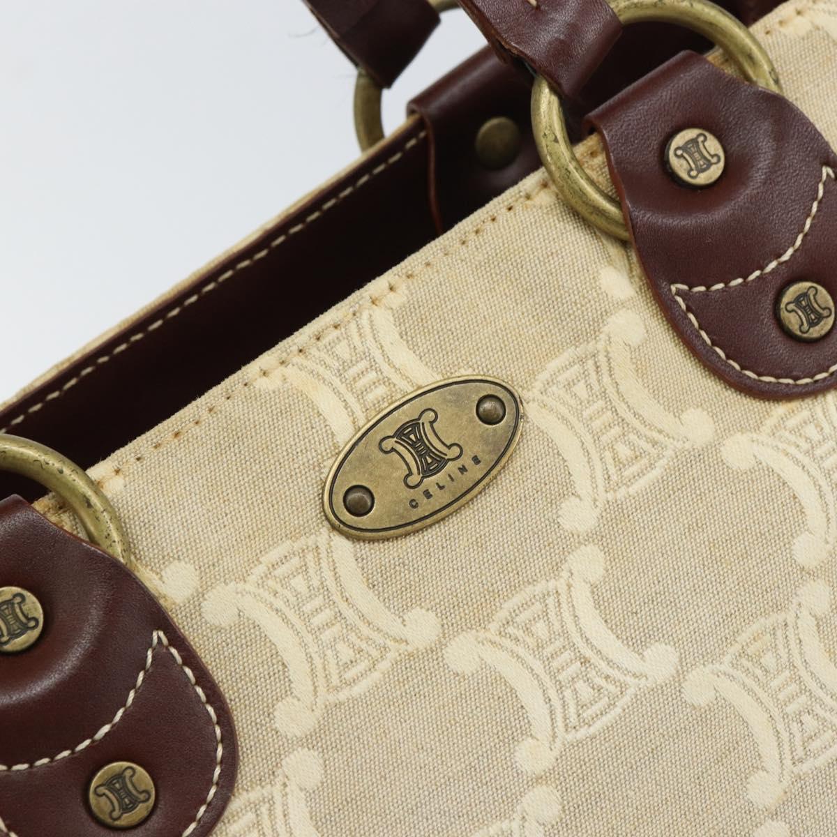 CELINE Macadam Canvas Hand Bag Beige Gold Auth 168626