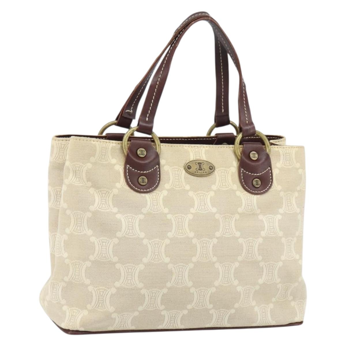 CELINE Macadam Canvas Hand Bag Beige Gold Auth 168626