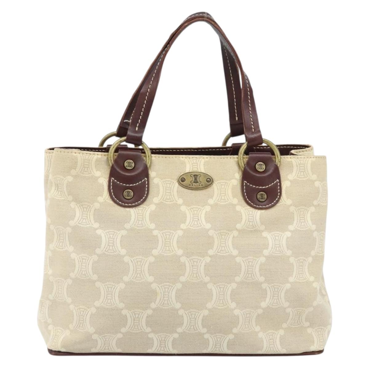 CELINE Macadam Canvas Hand Bag Beige Gold Auth 168626