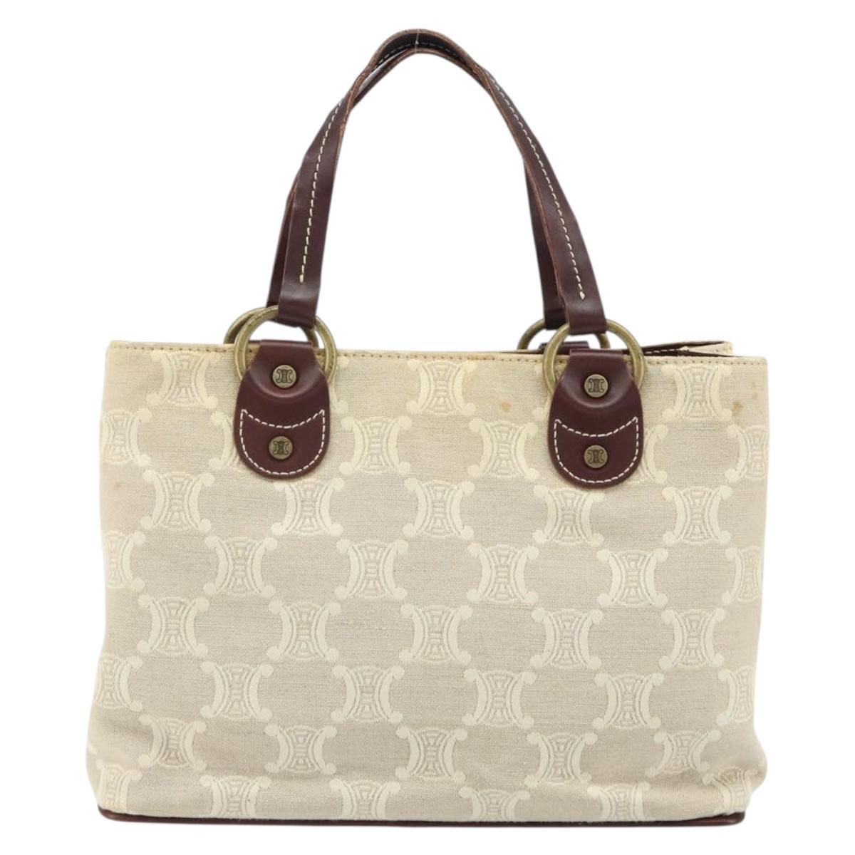CELINE Macadam Canvas Hand Bag Beige Gold Auth 168626