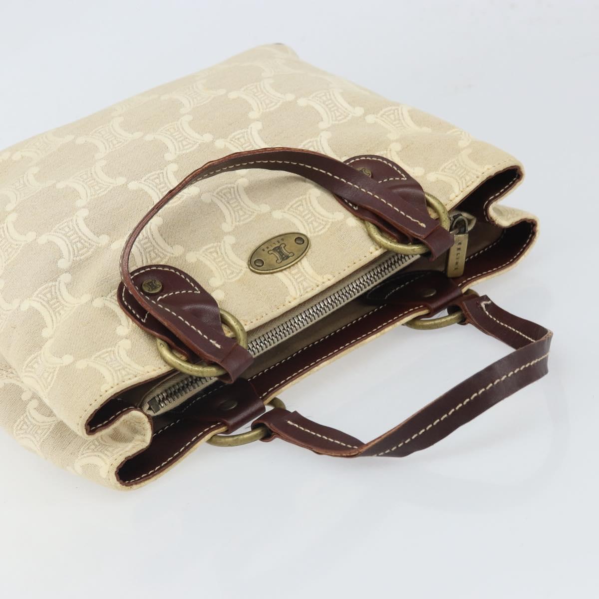 CELINE Macadam Canvas Hand Bag Beige Gold Auth 168626