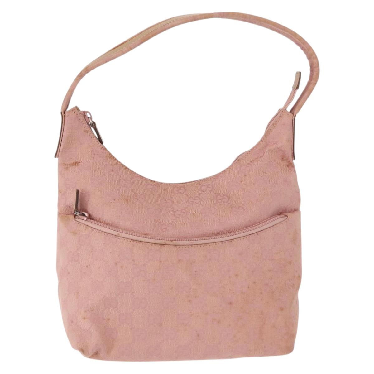 GUCCI GG Canvas Shoulder Bag Pink Silver 001 3386 Auth 168636