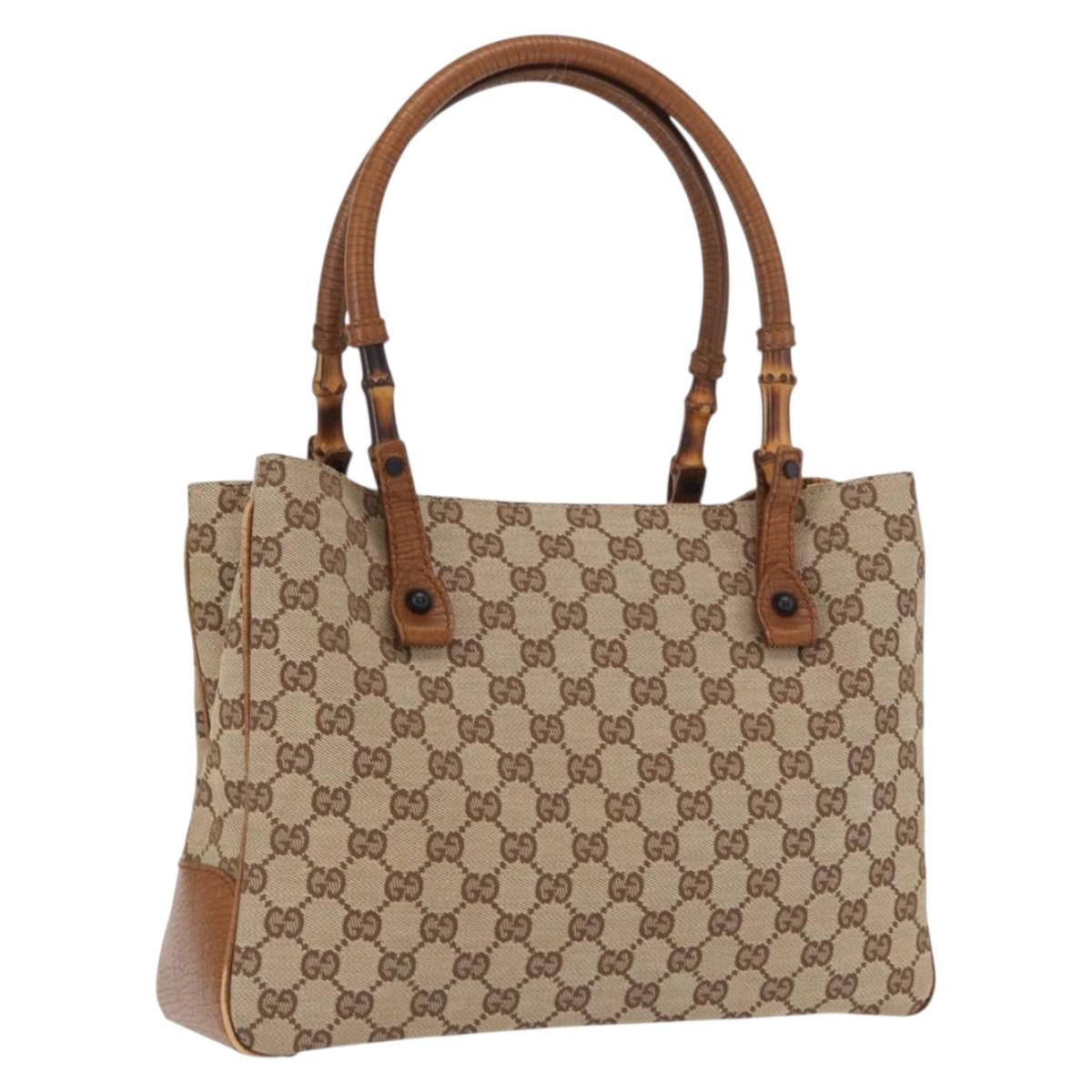 GUCCI Bamboo GG Canvas Hand Bag Beige 112526 Auth 168645