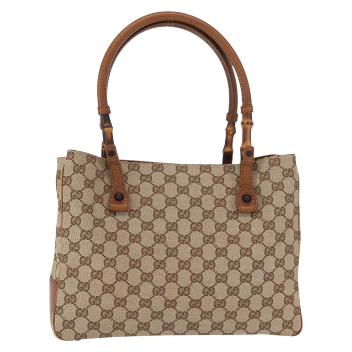 GUCCI Bamboo GG Canvas Hand Bag Beige 112526 Auth 168645