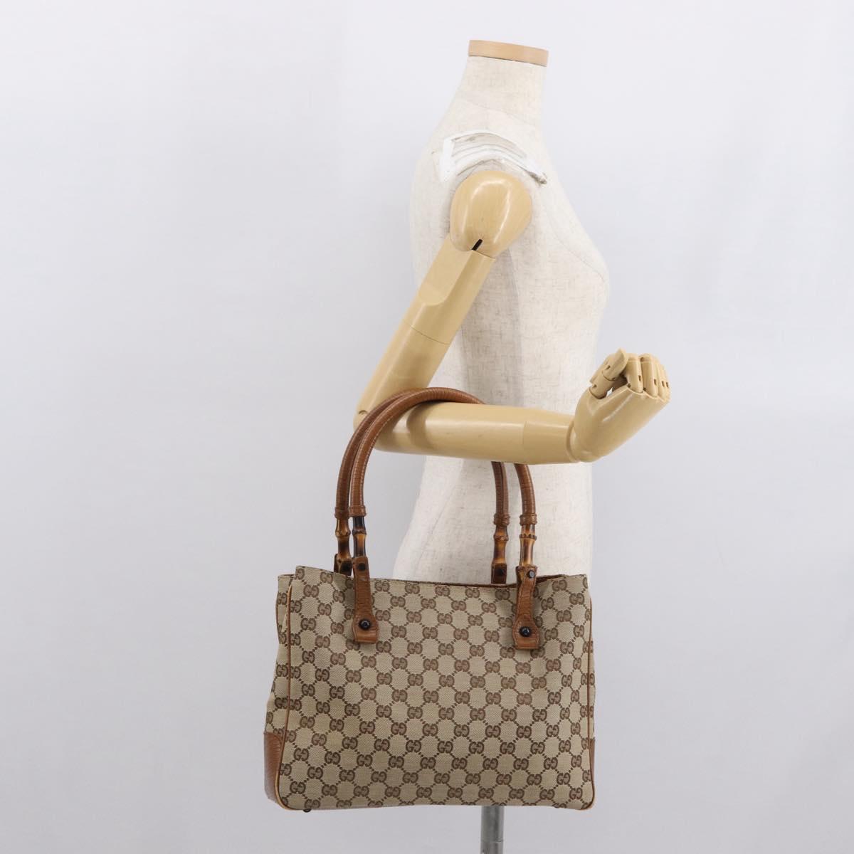 GUCCI Bamboo GG Canvas Hand Bag Beige 112526 Auth 168645