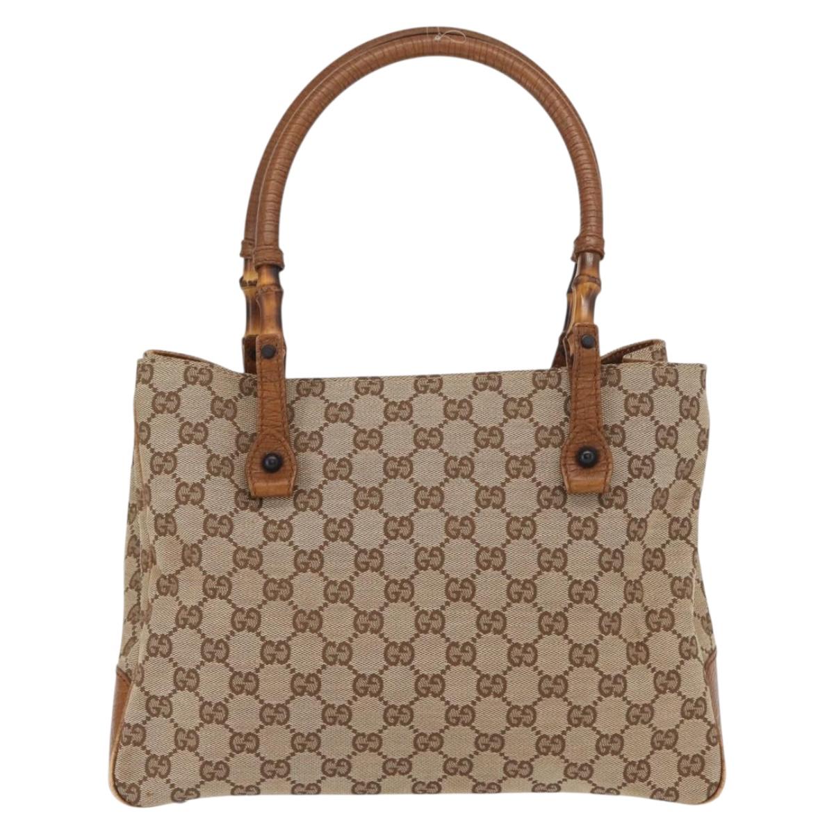 GUCCI Bamboo GG Canvas Hand Bag Beige 112526 Auth 168645