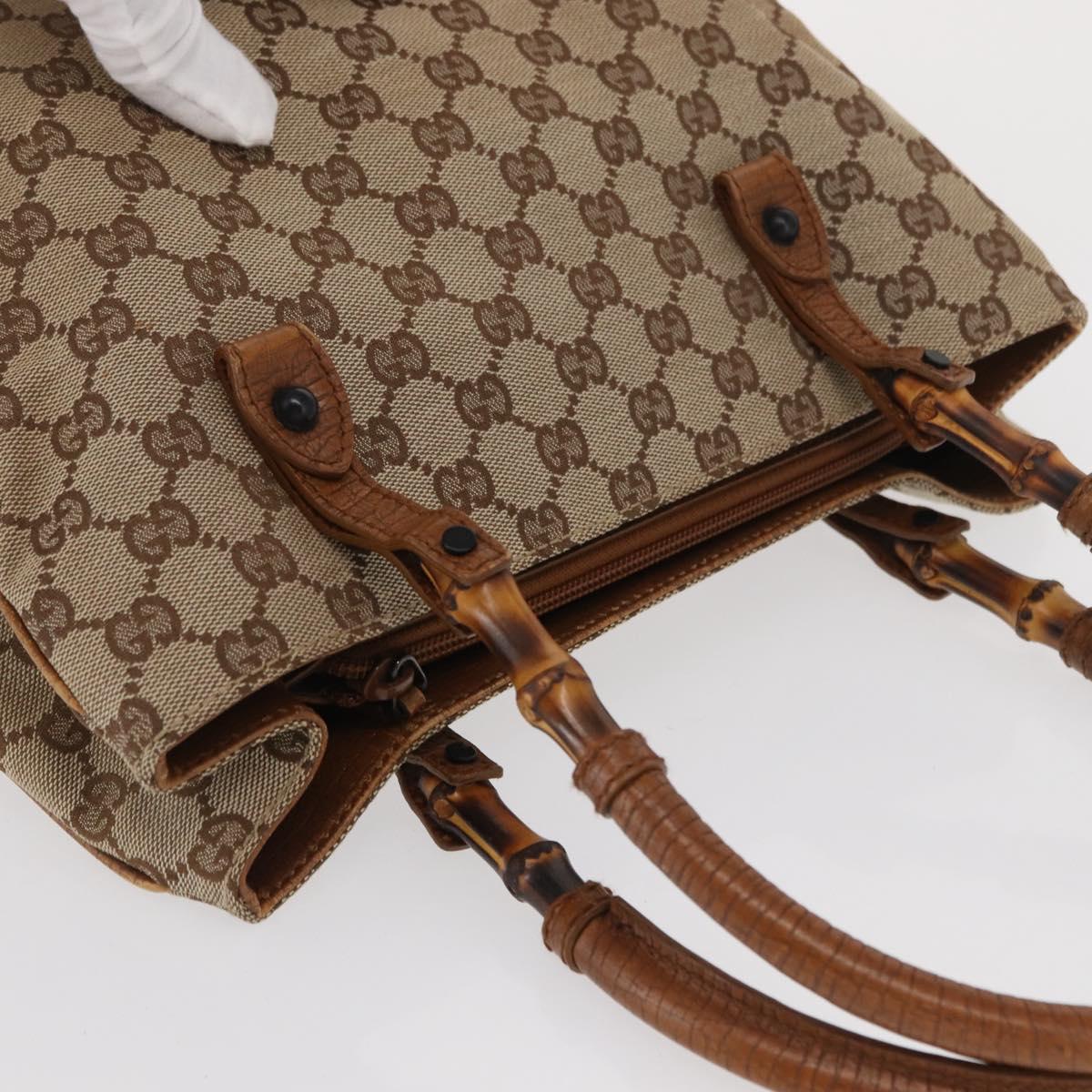 GUCCI Bamboo GG Canvas Hand Bag Beige 112526 Auth 168645