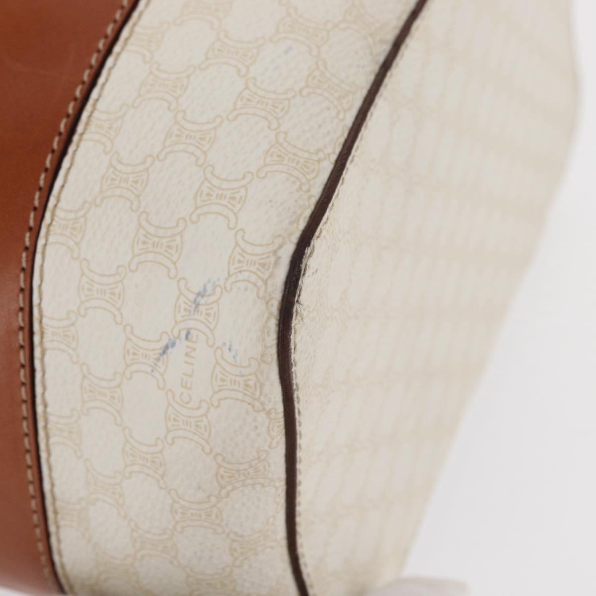 CELINE Macadam Canvas Vanity Hand Bag PVC White Gold Auth 168649