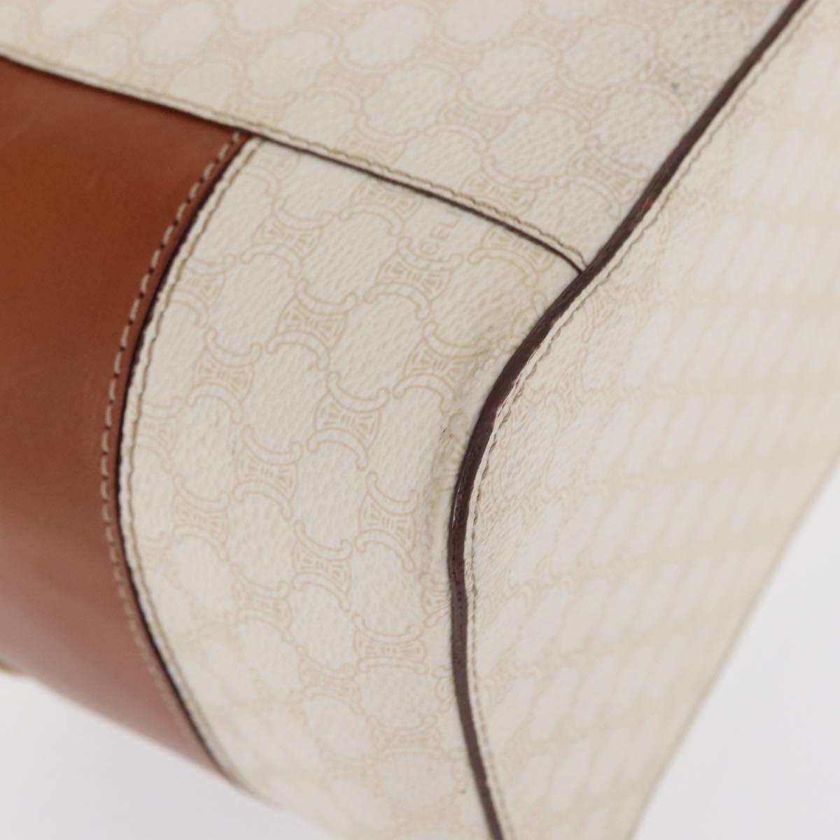 CELINE Macadam Canvas Vanity Hand Bag PVC White Gold Auth 168649