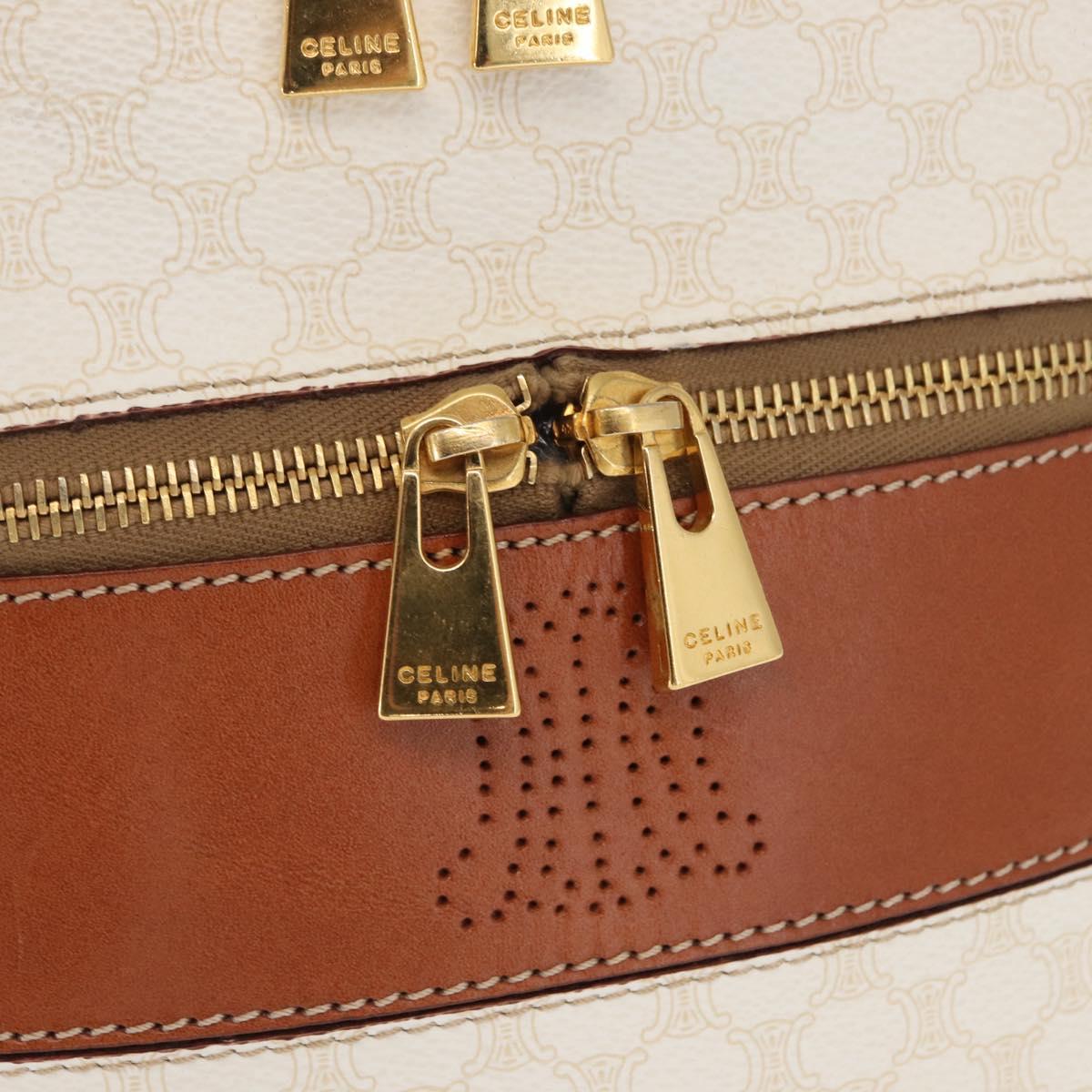 CELINE Macadam Canvas Vanity Hand Bag PVC White Gold Auth 168649