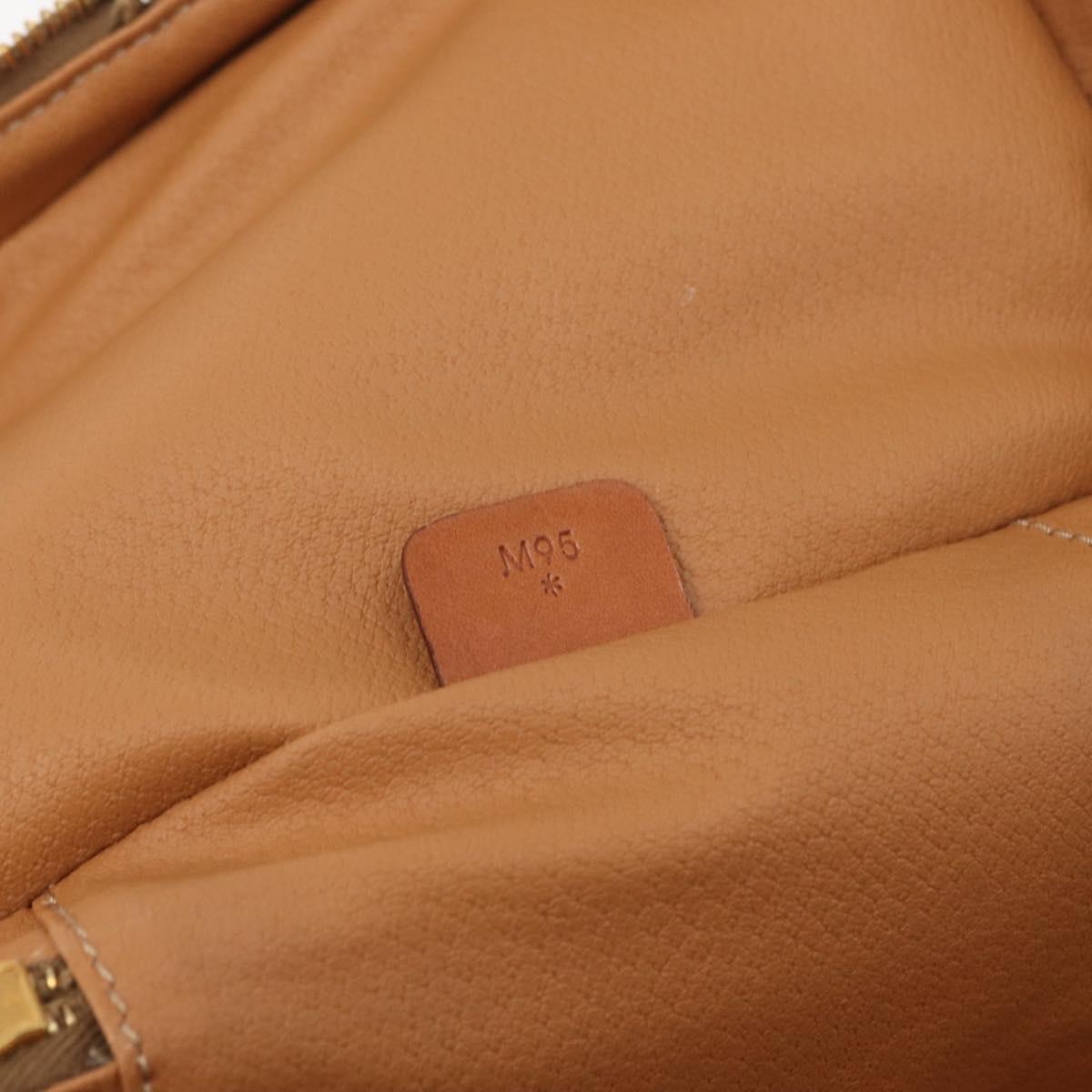 CELINE Macadam Canvas Vanity Hand Bag PVC White Gold Auth 168649