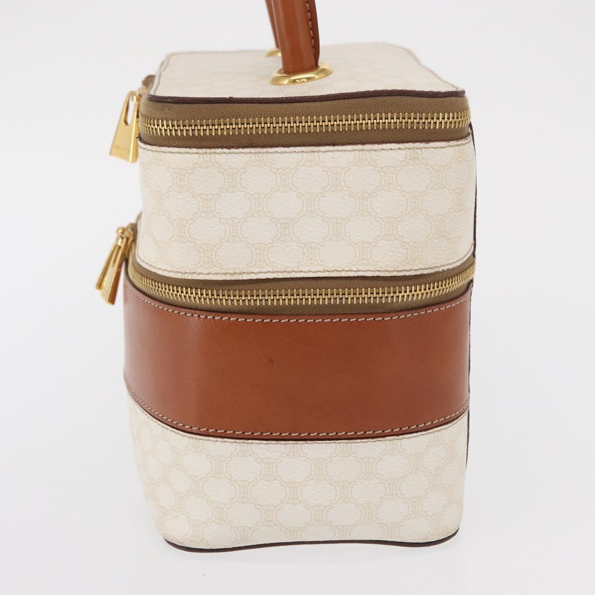 CELINE Macadam Canvas Vanity Hand Bag PVC White Gold Auth 168649