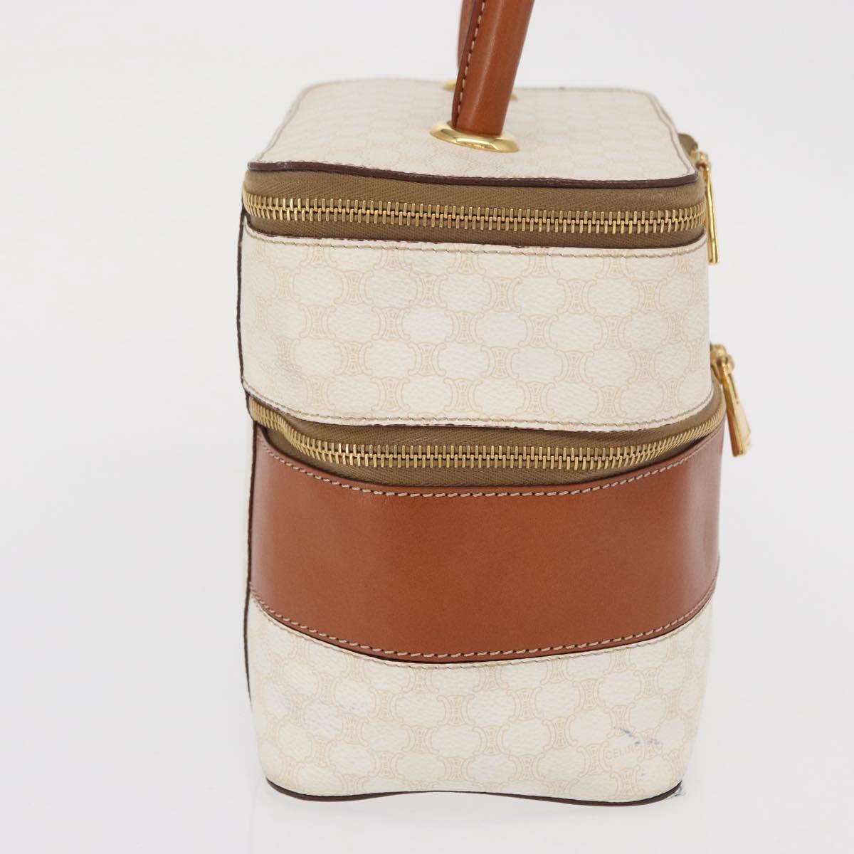 CELINE Macadam Canvas Vanity Hand Bag PVC White Gold Auth 168649