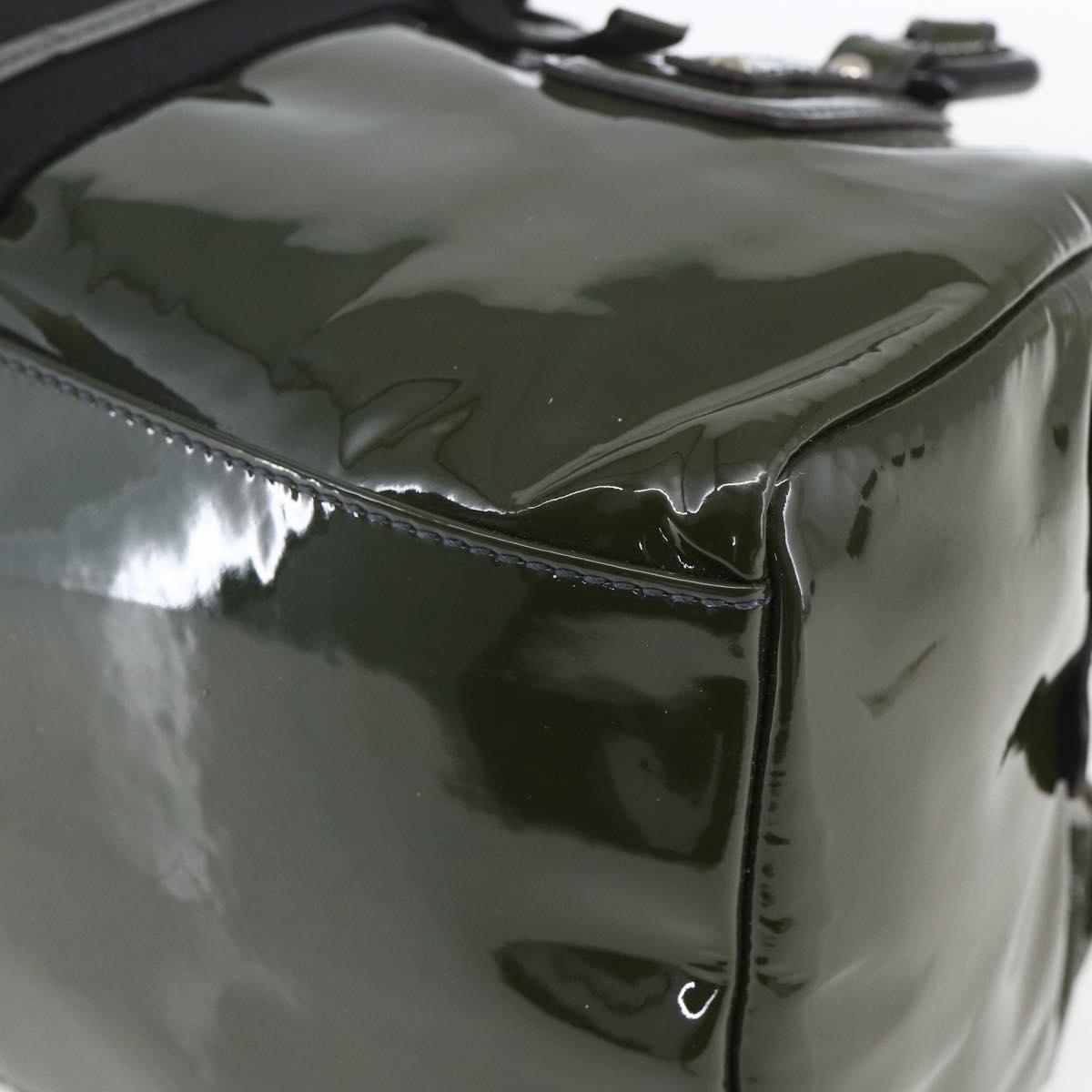 Salvatore Ferragamo Hand Bag Patent leather Khaki Silver Auth 168650