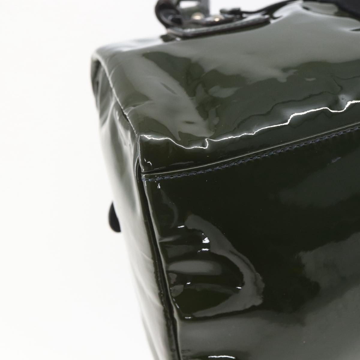 Salvatore Ferragamo Hand Bag Patent leather Khaki Silver Auth 168650