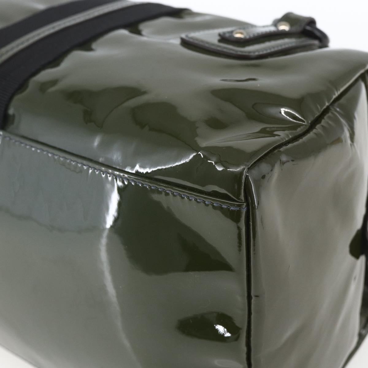 Salvatore Ferragamo Hand Bag Patent leather Khaki Silver Auth 168650