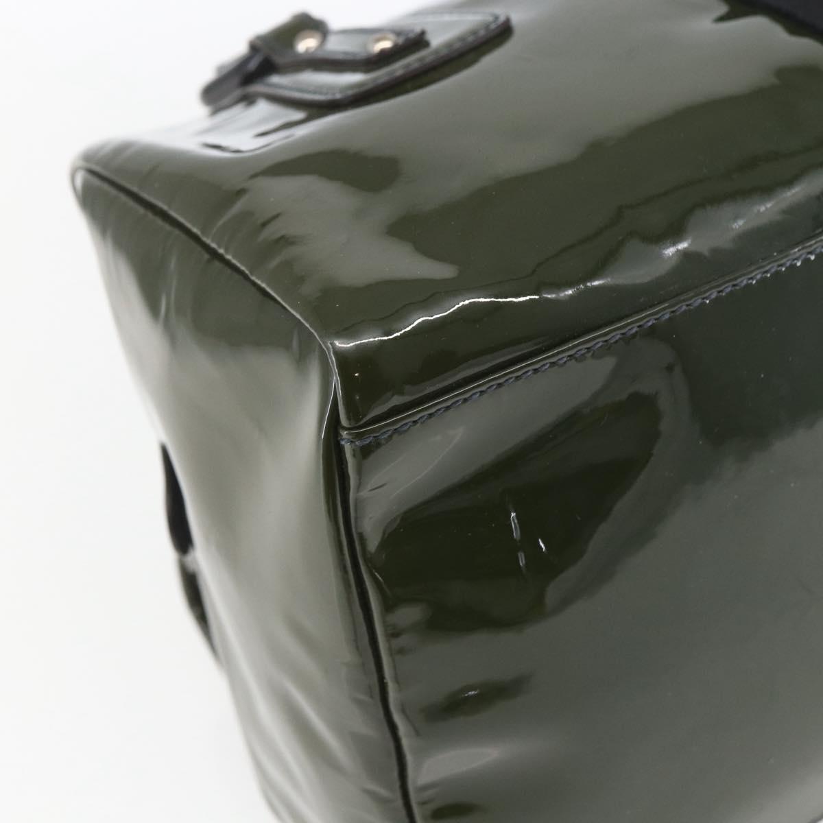 Salvatore Ferragamo Hand Bag Patent leather Khaki Silver Auth 168650