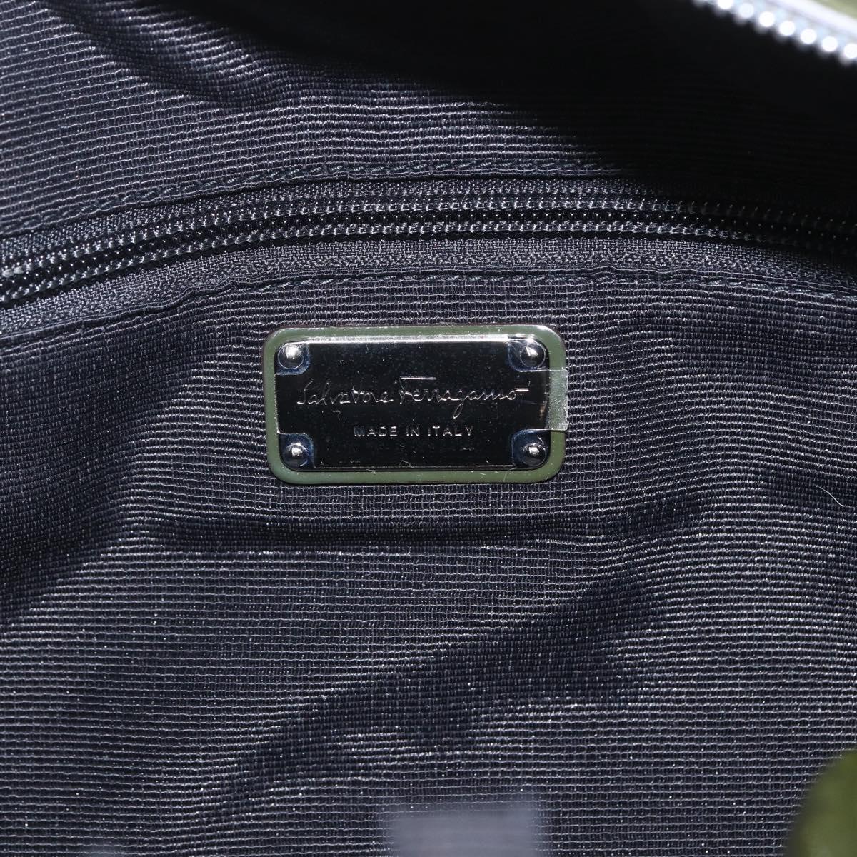 Salvatore Ferragamo Hand Bag Patent leather Khaki Silver Auth 168650