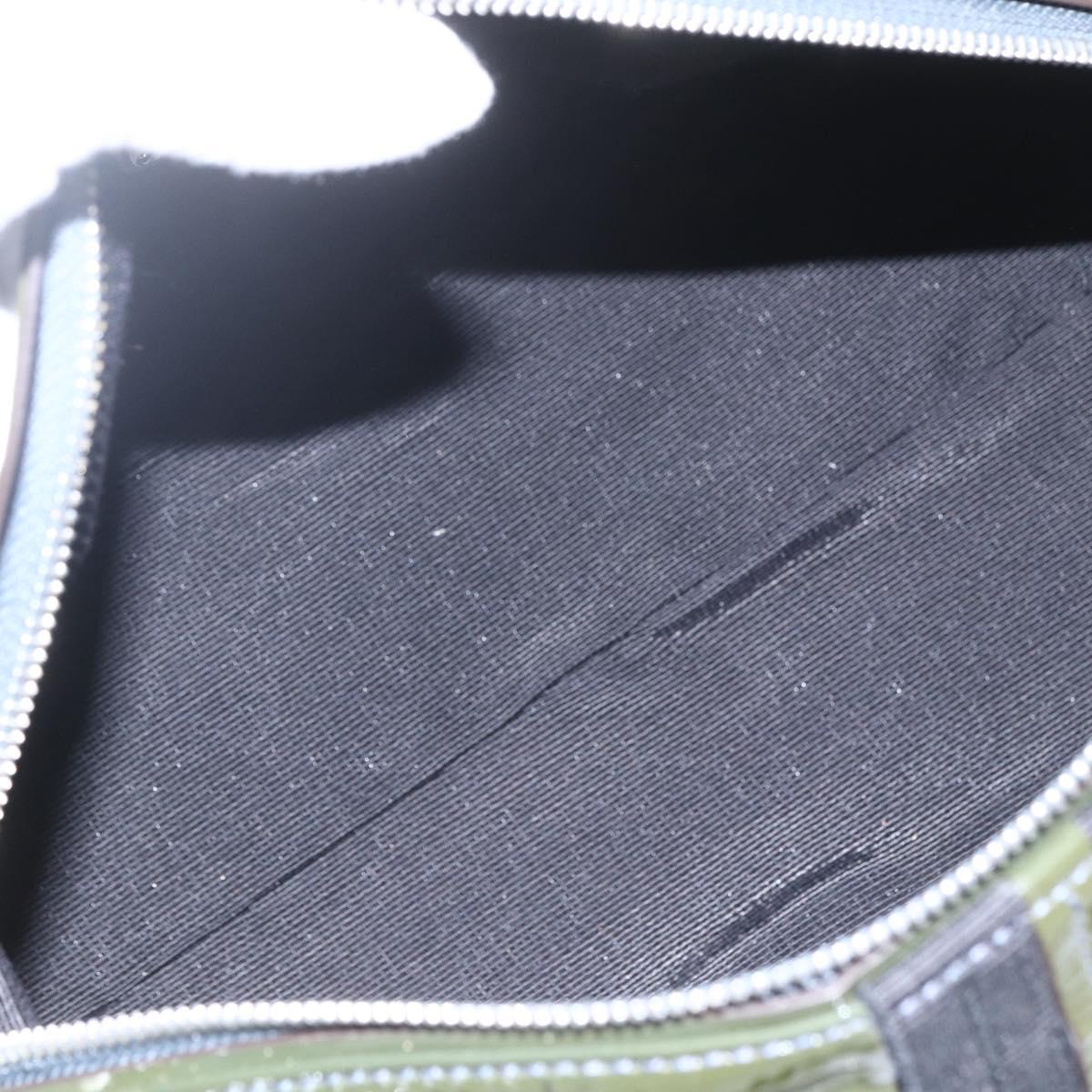 Salvatore Ferragamo Hand Bag Patent leather Khaki Silver Auth 168650