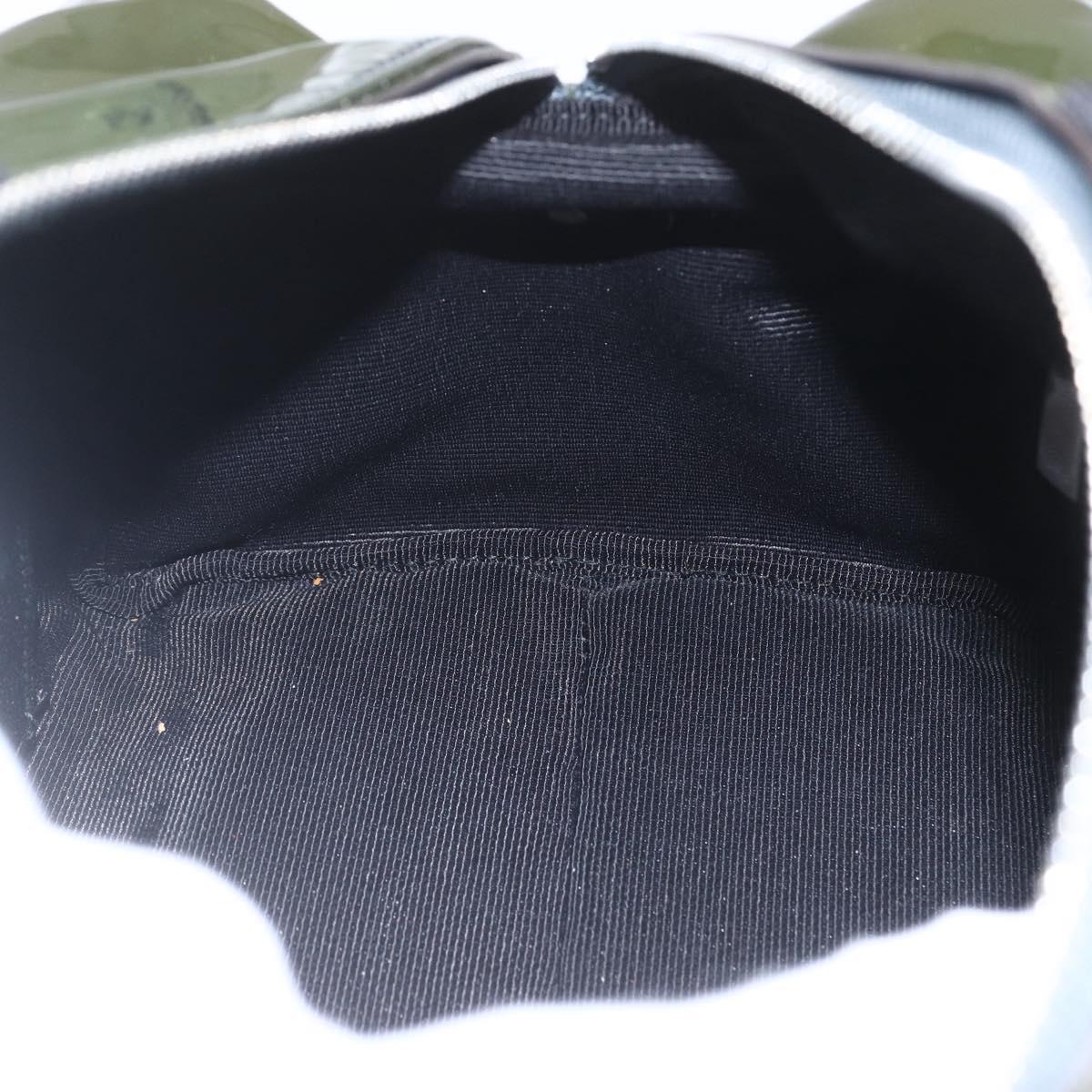 Salvatore Ferragamo Hand Bag Patent leather Khaki Silver Auth 168650