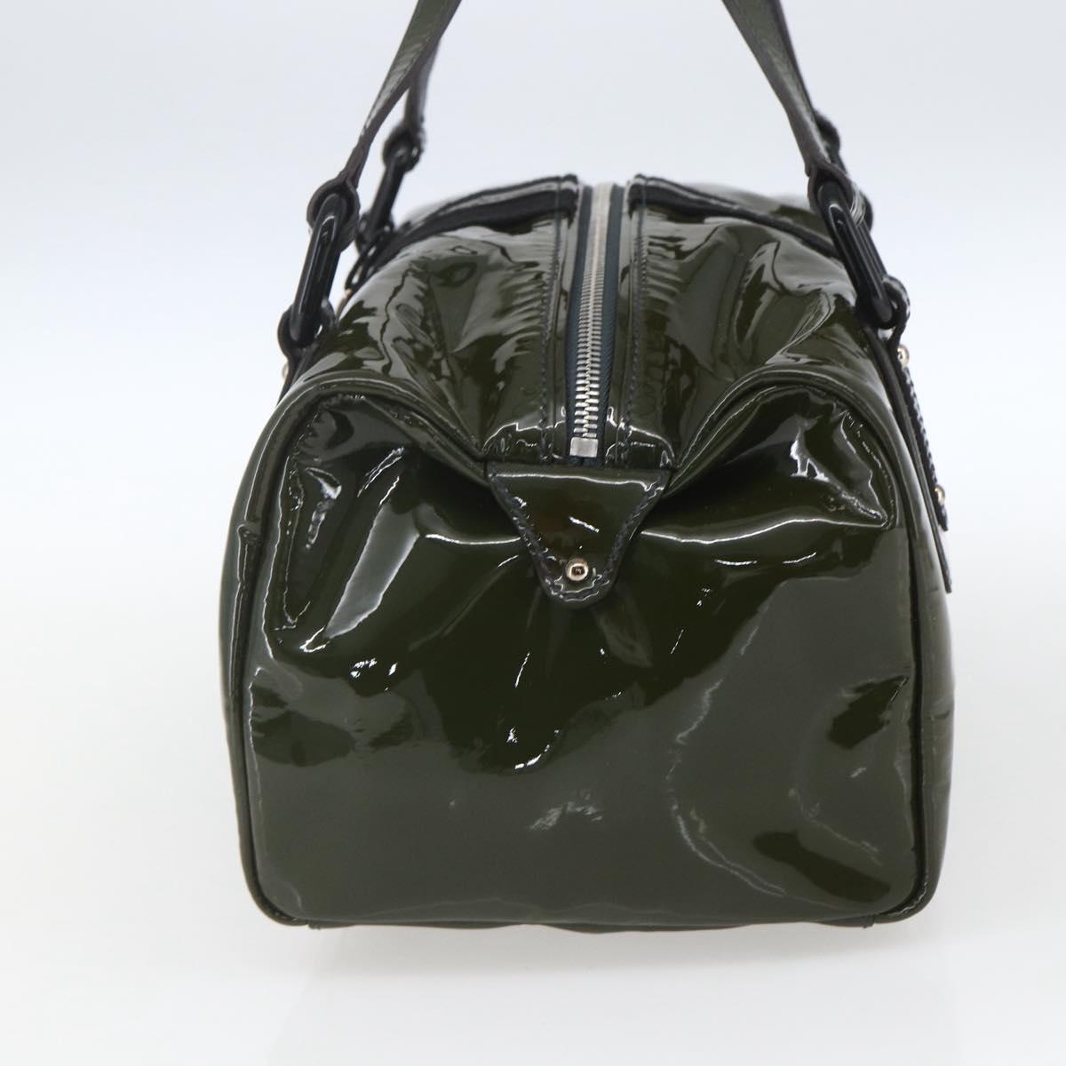 Salvatore Ferragamo Hand Bag Patent leather Khaki Silver Auth 168650