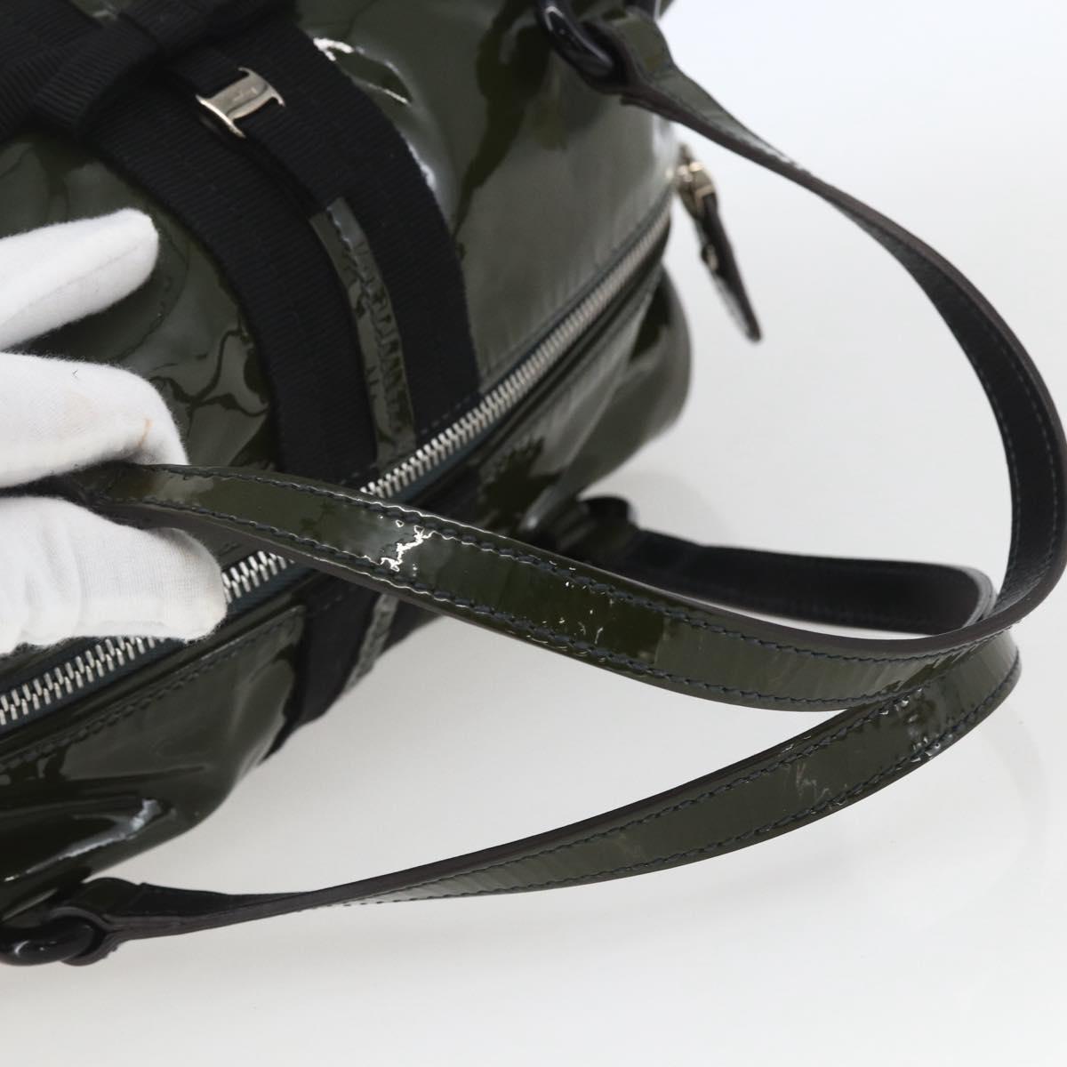 Salvatore Ferragamo Hand Bag Patent leather Khaki Silver Auth 168650