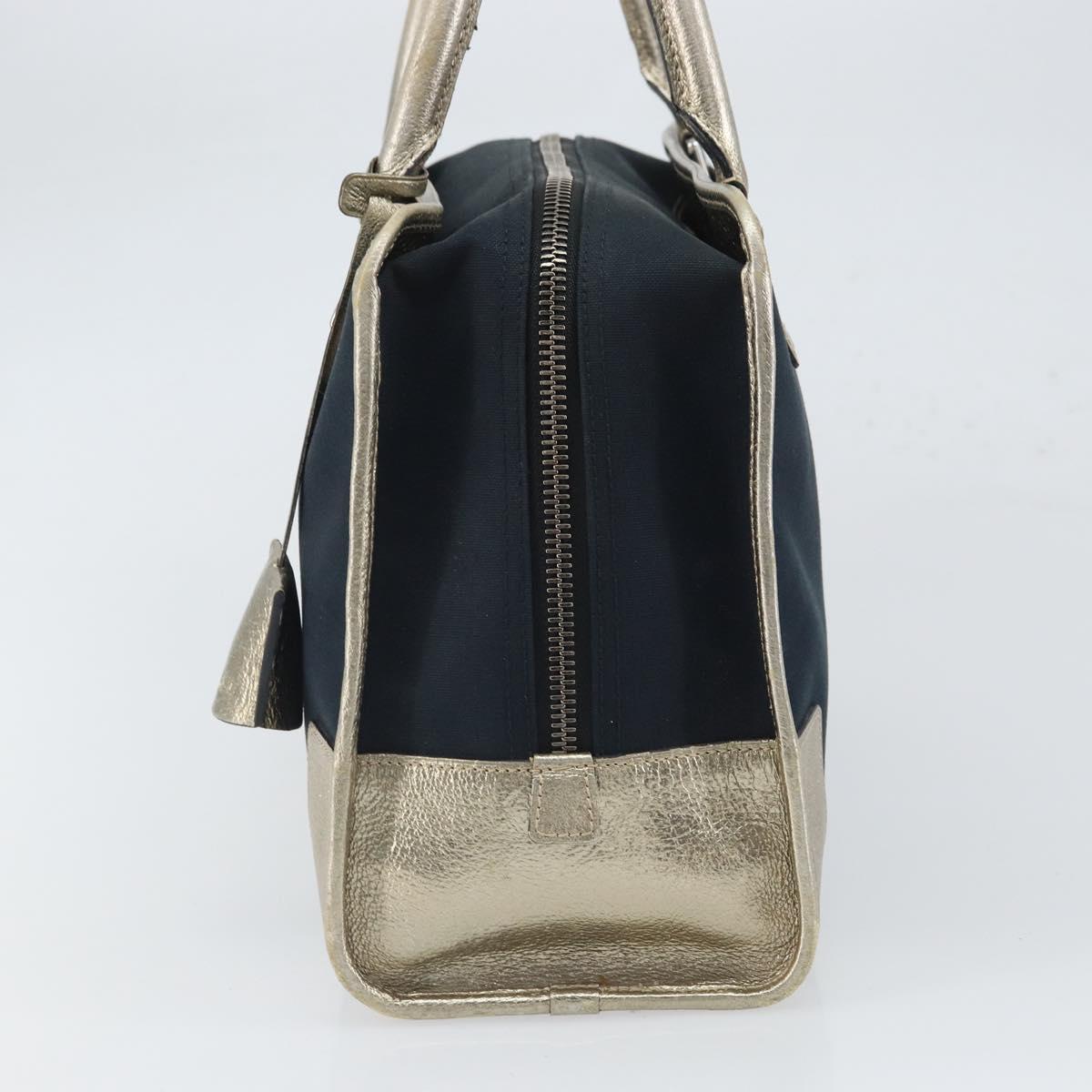 LOEWE Anagram Amazona 36 Hand Bag Canvas Leather Navy Silver Auth 168653