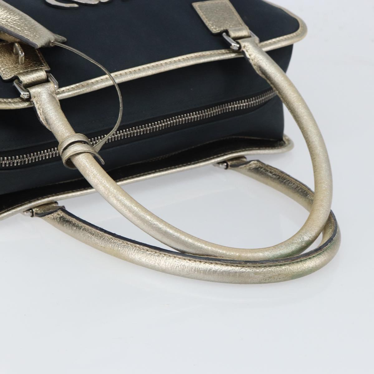 LOEWE Anagram Amazona 36 Hand Bag Canvas Leather Navy Silver Auth 168653