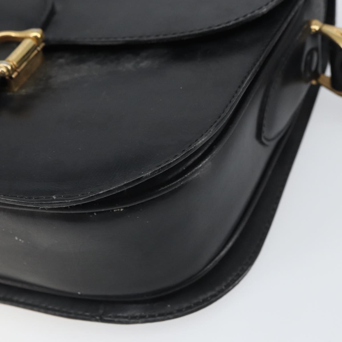 CELINE Shoulder Bag Leather Black Gold Auth 168658