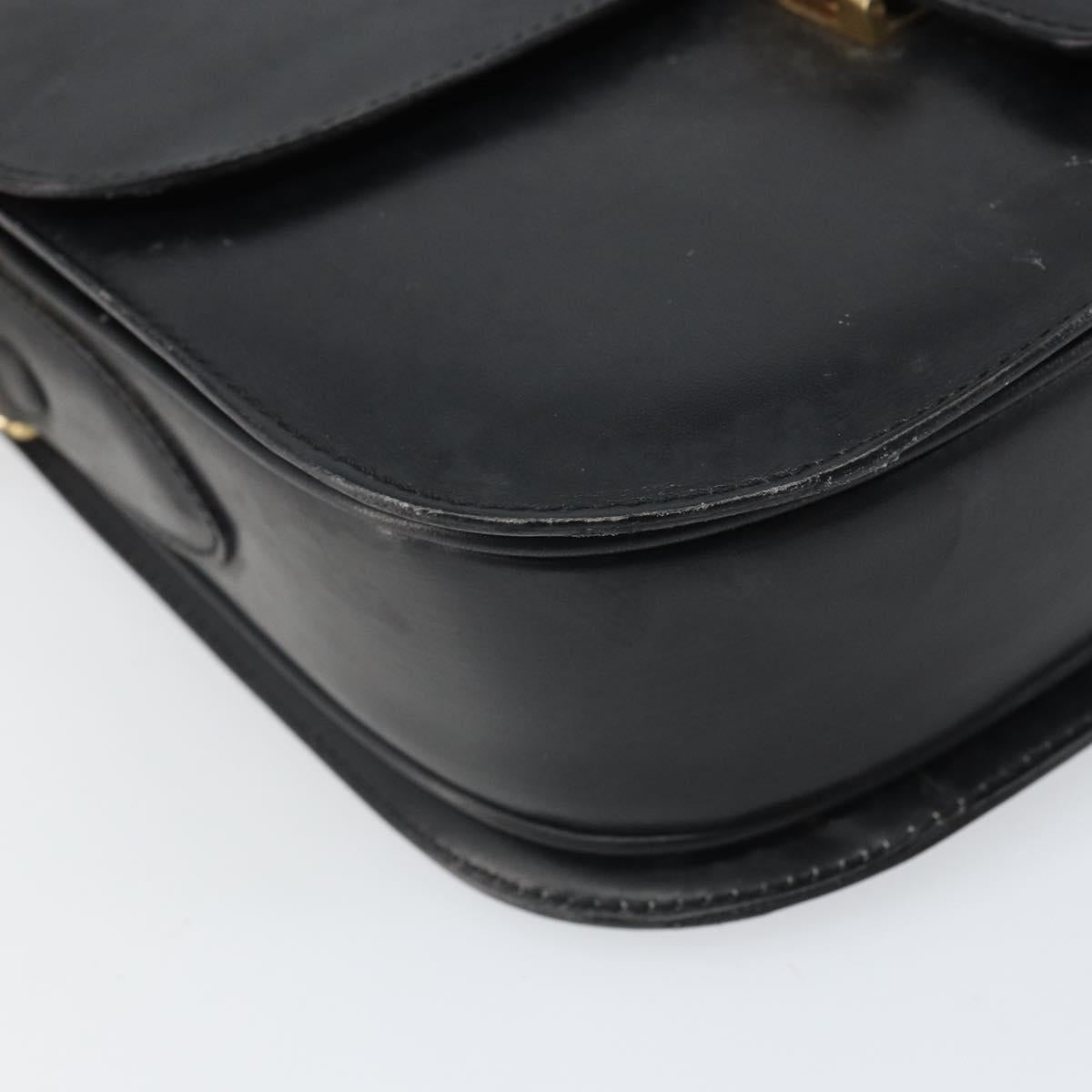 CELINE Shoulder Bag Leather Black Gold Auth 168658