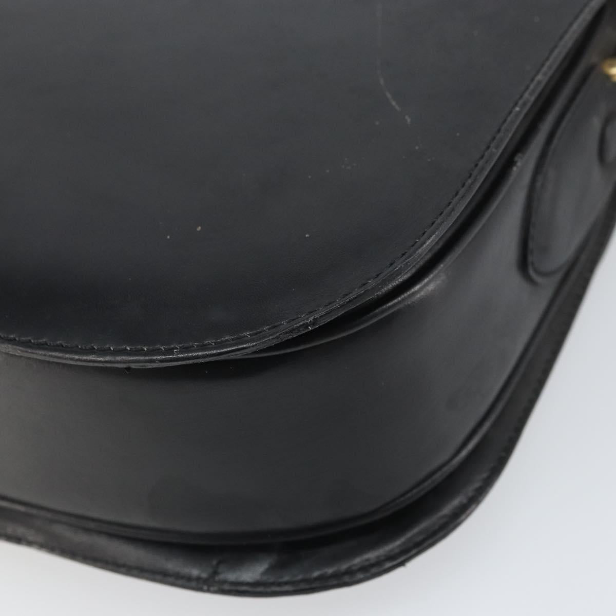 CELINE Shoulder Bag Leather Black Gold Auth 168658