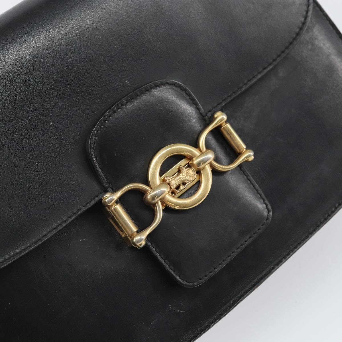CELINE Shoulder Bag Leather Black Gold Auth 168658