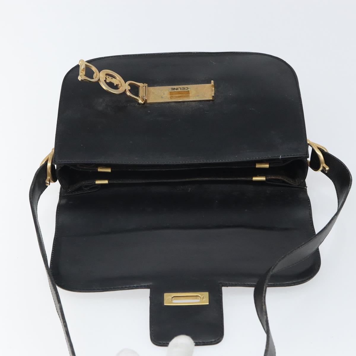 CELINE Shoulder Bag Leather Black Gold Auth 168658