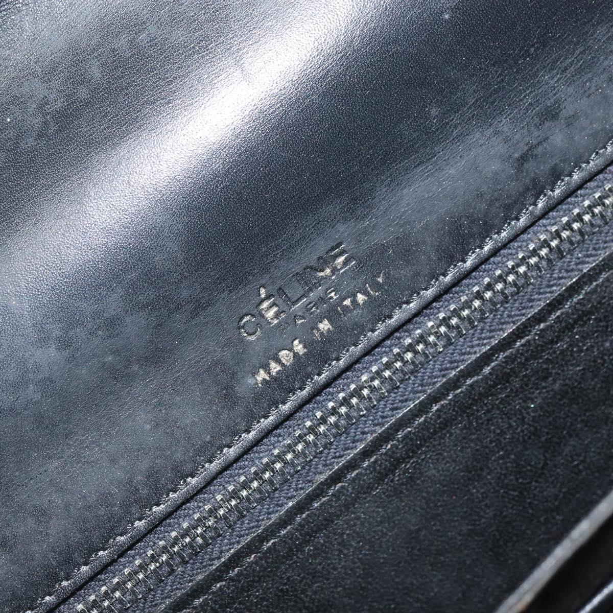 CELINE Shoulder Bag Leather Black Gold Auth 168658