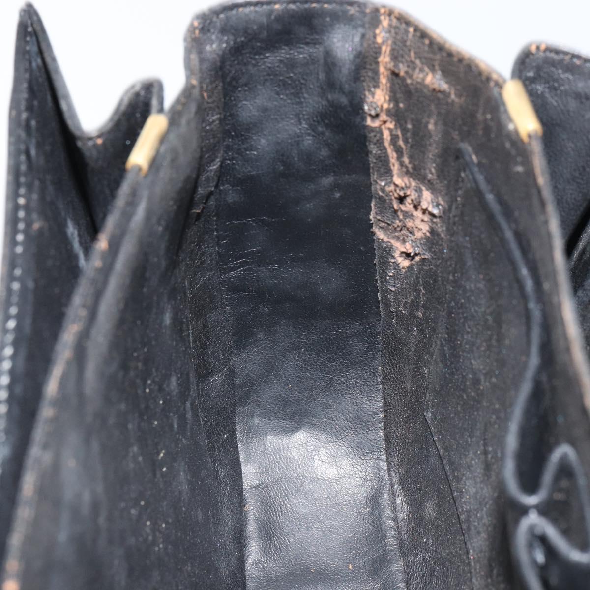 CELINE Shoulder Bag Leather Black Gold Auth 168658