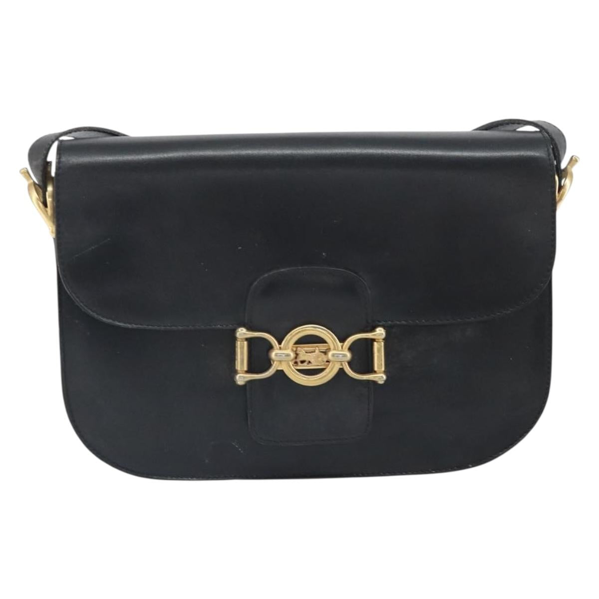 CELINE Shoulder Bag Leather Black Gold Auth 168658