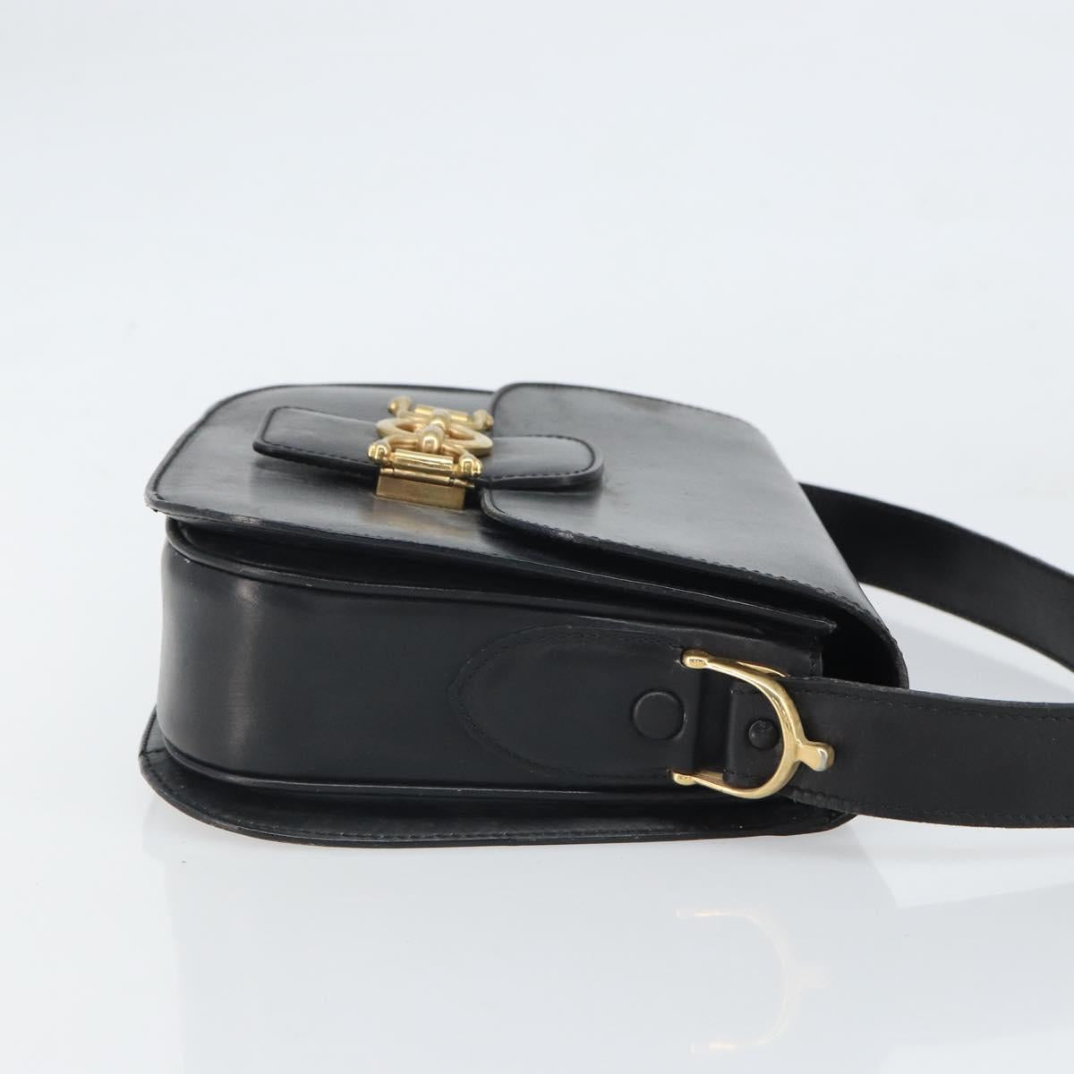 CELINE Shoulder Bag Leather Black Gold Auth 168658