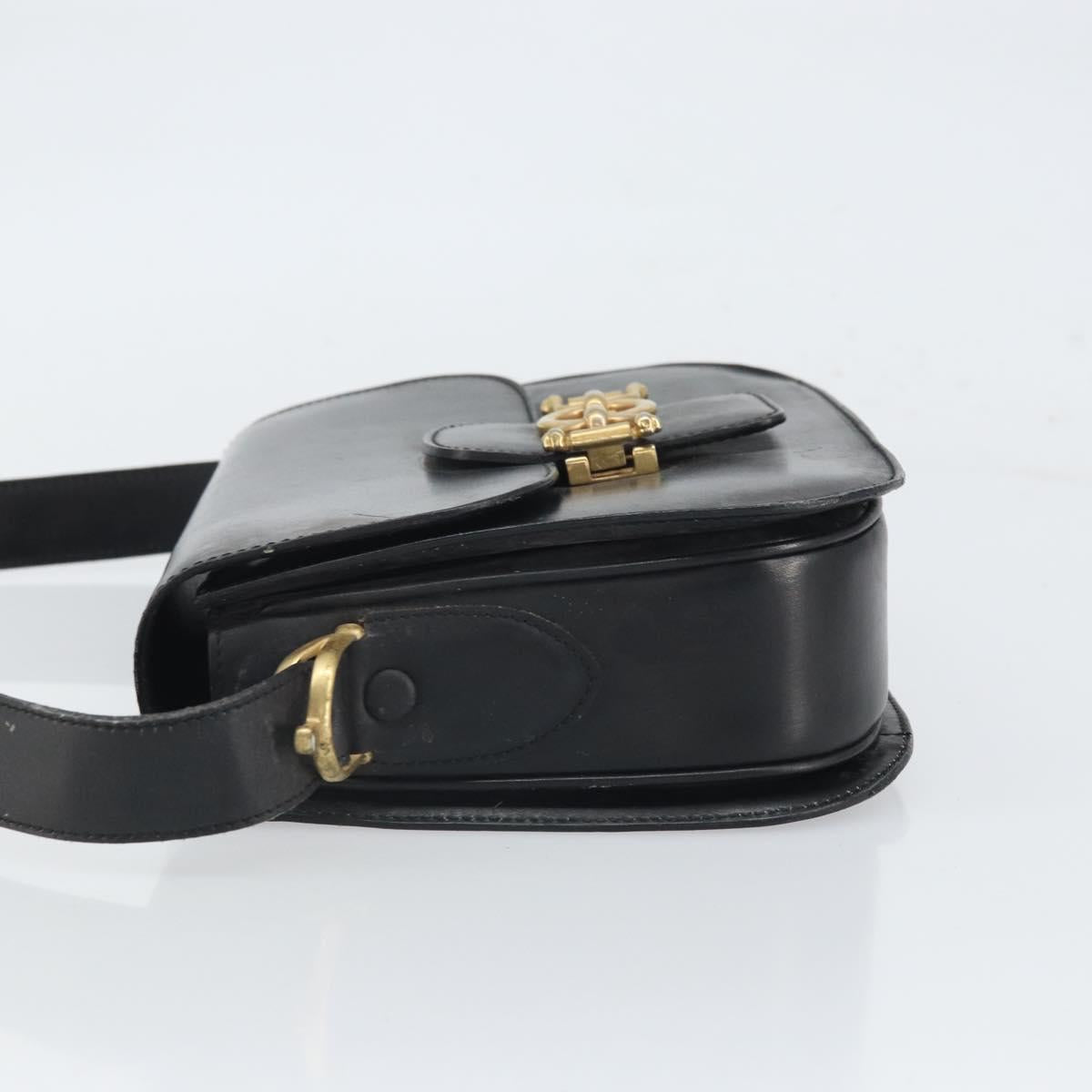 CELINE Shoulder Bag Leather Black Gold Auth 168658