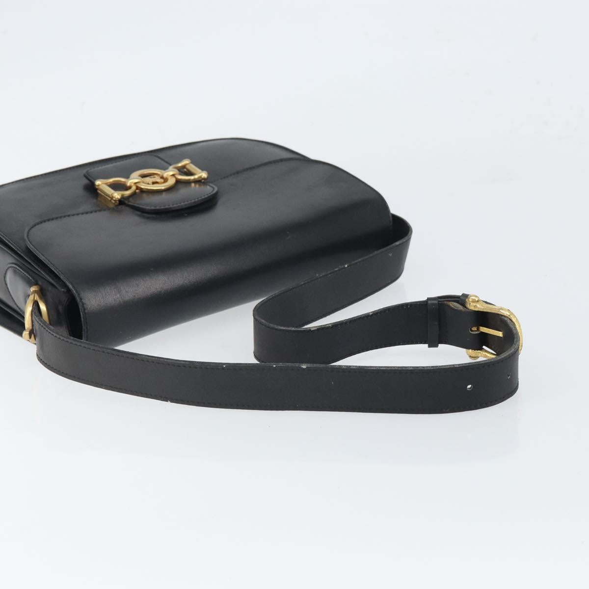 CELINE Shoulder Bag Leather Black Gold Auth 168658