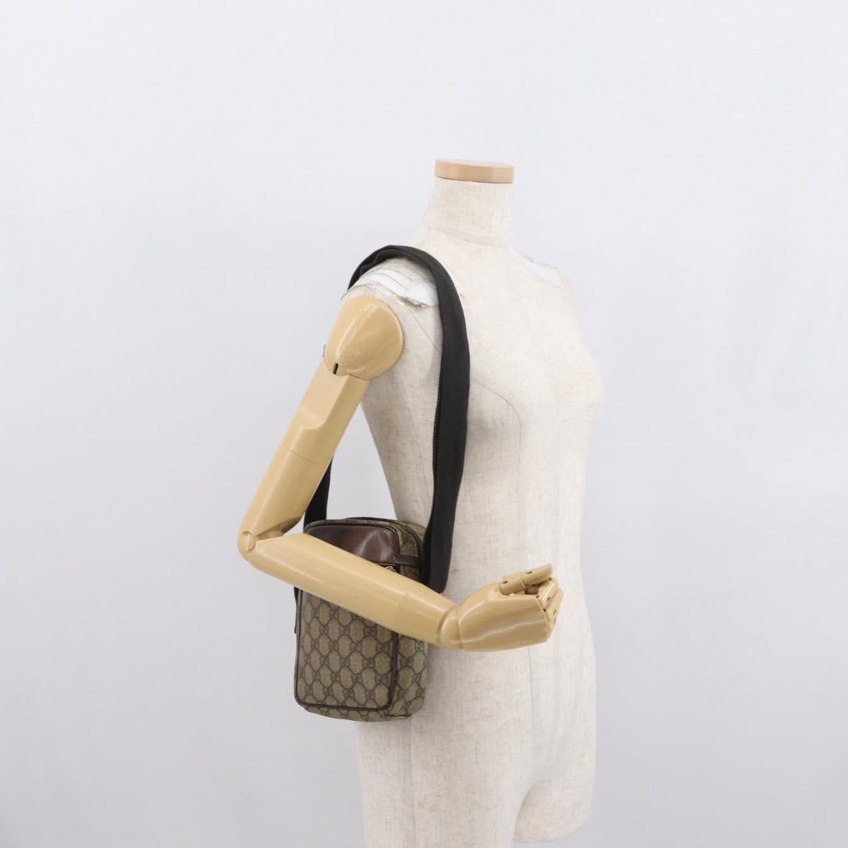 GUCCI GG Supreme Shoulder Bag PVC Beige Silver 101680 Auth 168664
