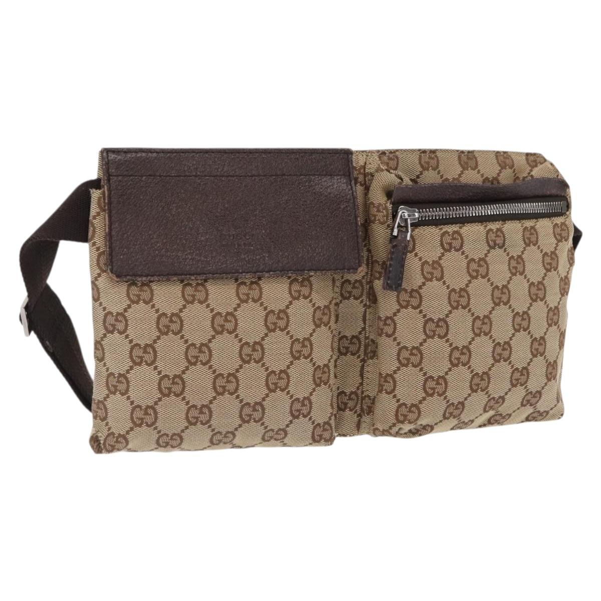 GUCCI GG Canvas Waist bag Beige Silver 28566 Auth 168667